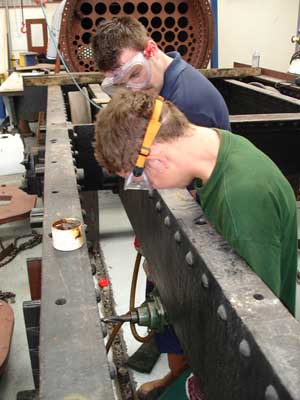 TW apprentices work on the tender underframe - Fred Bailey
