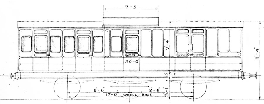 Drawing of side elevation - 2 compartment Brake Third - Richard Salmon based on drawing by Phil Coutanche