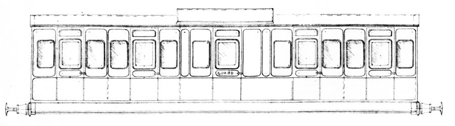 Drawing of side elevation - 4 compartment Brake Third - Richard Salmon based on drawing by Phil Coutanche