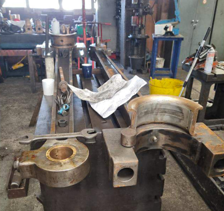 541's coupling rods being inspected for work required to bushes etc. - Steve Pilcher