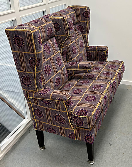 One of the seats for 3068 trimmed at the Bluebell Railway in Blazing Sun material - Richard Salmon - 8 March 2025