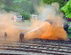 Fire brigade bravely deal with a fuel tanker fire at HK - Derek Hayward - 8 May 2010