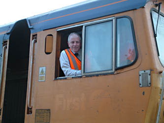 Roy in cab of class 66 - David Chappell - 5 July 2010