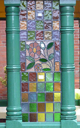 Trial fitting of new stained glass in porch at Horsted Keynes - Ray Wills - 8 Dec 2011