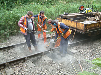 Pway gang lifting rail joint and operating the stone blower - David Chappell - 16 Sept 2012