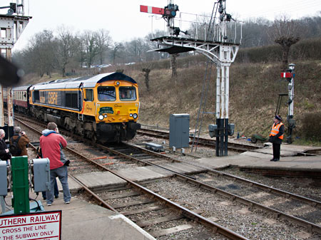 The incoming railtour arrives at Horsted Keynes - John Sandys - 28 March 2013