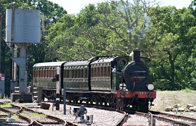 H-class with coaches for filming, approaching Horsted Keynes - John Sandys - 14 July 2014