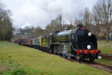 S15 heads the special through West Hoathly station site - Andrew Crampton - 21 March 2015