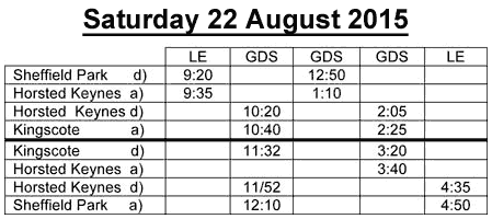 Timetable for Baxter's goods train on 22 August 2015