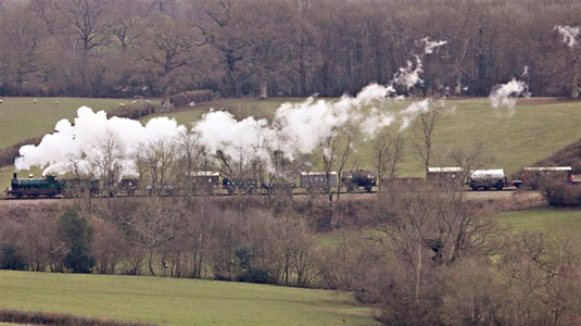 C-class with Goods Train north of Horsted Keynes - John Ede - 27 February 2016