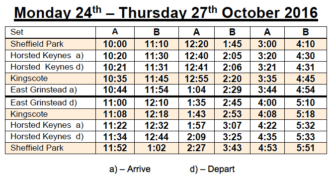 Temporary Timetable - 24-27 October 2016