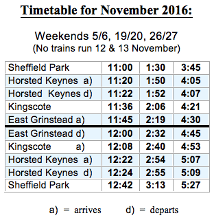 Temporary Timetable - November 2016