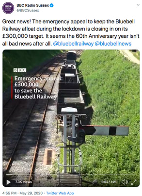BBC Sussex Tweet - Bluebell Railway Appeal Video - 29 May 2020